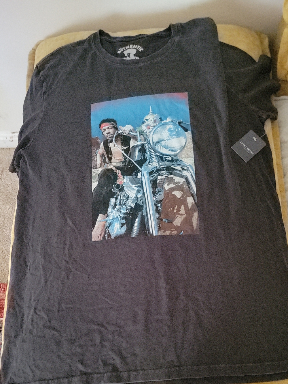 Lucky Brand Black Short Sleeve Tee with Motorcycle Graphic